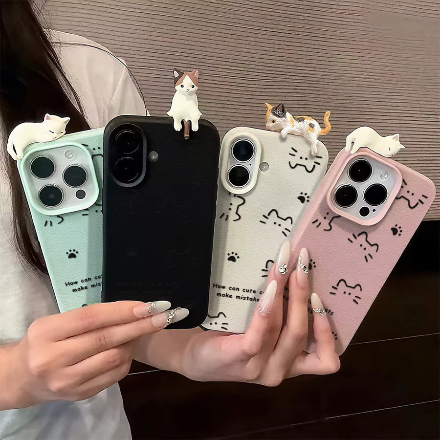 Stoßfeste Katzen Handyhülle aus weichem TPU für iPhone 17 Pro Max, 16, 15, 14, 13, 12, 11 und Air in Pink - Bild 2