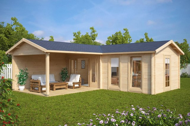 Eck-Gartenhaus Hansa Corner Deluxe B 7x7m mit Veranda, 21m² Grundfläche und 12m² Veranda - Bild 1