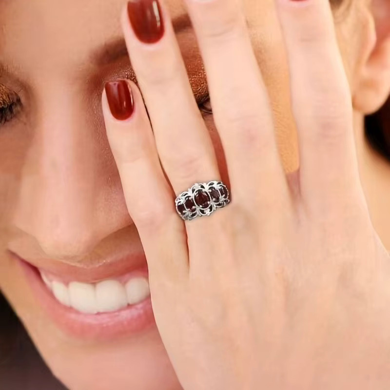 Huitan Ring, Kronen-Design, roter Zirkonia, Silber, Damen - Bild 2