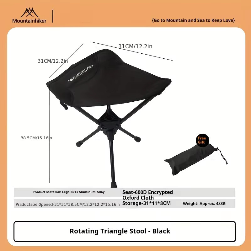 Mountainhiker Ultraleichter Klapphocker mit 360° Rotation in Schwarz für Outdoor, Camping und Angeln - Bild 2