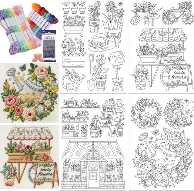 Selbstklebende Stickerei-Transfermuster aus Vliesstoff mit Blumenmuster in Multicolour zum Selbermachen und Wasserlösen - Bild 1
