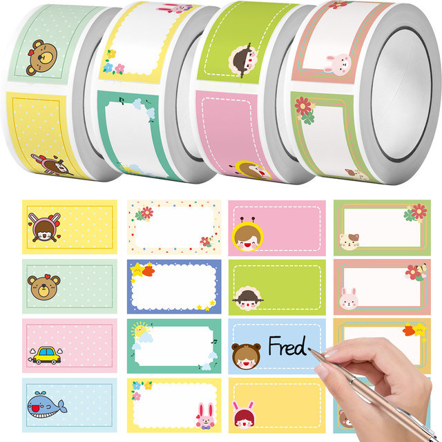 1 Rolle Cartoon-Namensschilder Aufkleber mit 16 Designs für Kinder und Lehrer, 120 Stück, Mehrfarbig - Bild 1