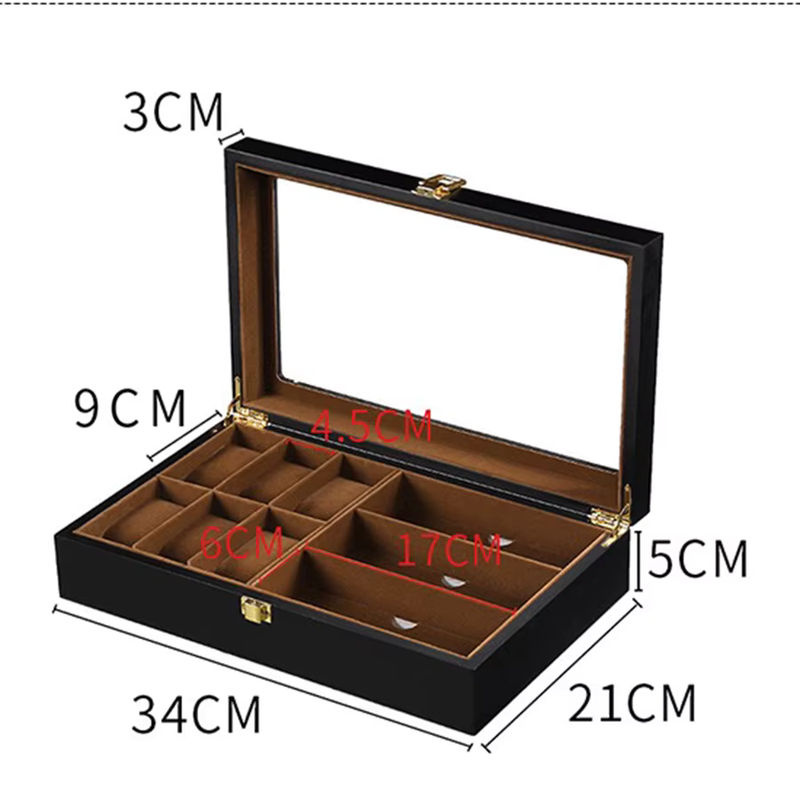 DOKW Luxus Uhren- und Sonnenbrillen-Organizer aus Holz mit 6 Slots in Schwarz - Bild 2