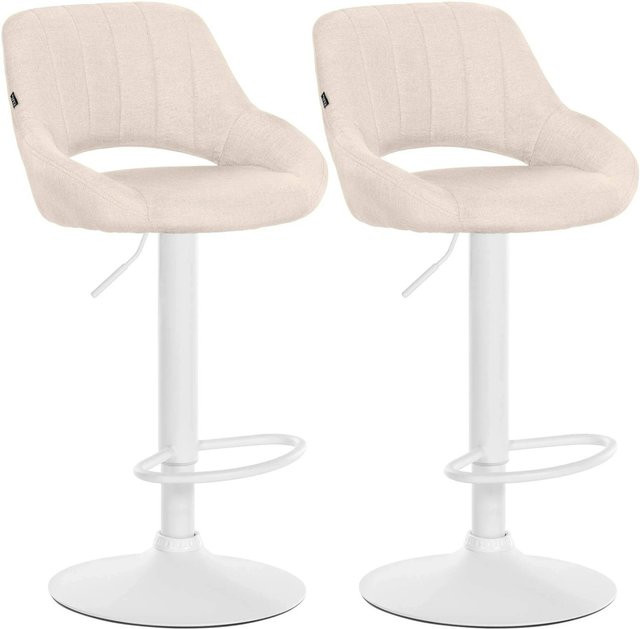 2er Set Barhocker DELUKE SEGAD aus Stoff in Creme Weiß, drehbar mit Lehne und Metallgestell, B/T/H: 47 x 48 x 85 cm - Bild 1