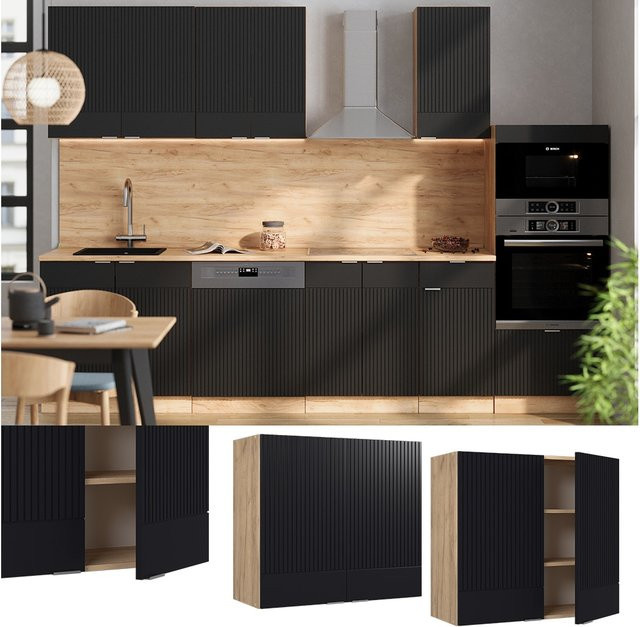 Vicco Hängeschrank Fame-Line Glashängeschrank mit Soft-Close-Türen und Regalböden, Eiche Schwarz Gestreift, B: 80 cm, H: 72 cm, T: 34,1 cm - Bild 1