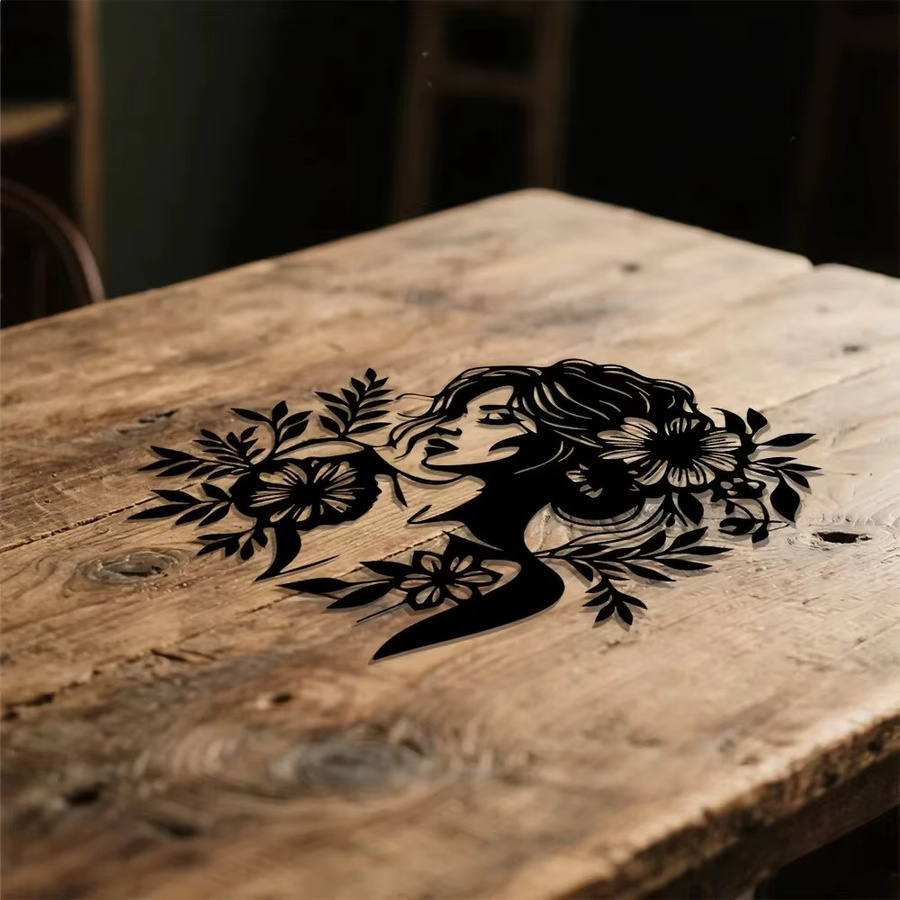 CIFBUY Wandkunst aus Eisenmetall mit minimalistischer Blumen-Frauensilhouette in Schwarz als moderne Retro-Dekoration für dein Wohnzimmer - Bild 2