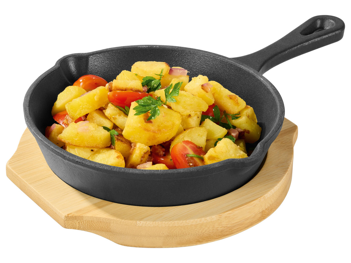 GRILLMEISTER Rund Grillpfanne aus Gusseisen in Schwarz mit Bambusgriff für Gas und Kohle - Bild 1