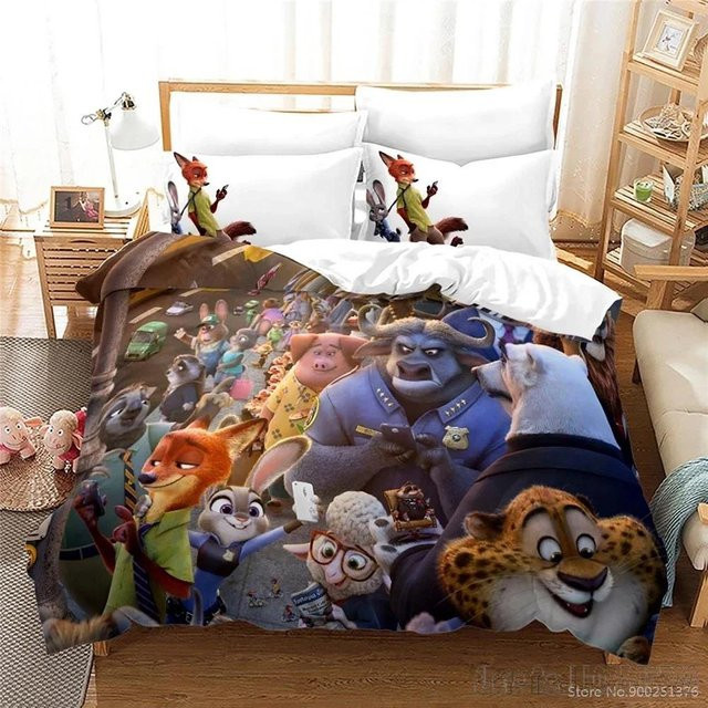 Zootopia Zootropolis Bettwäsche-Set für Kinder mit 3D-Druck, Motiv Bettdeckenbezug und Kissenbezug, Mehrfarbig, B/H: 172 x 218 cm - Bild 1