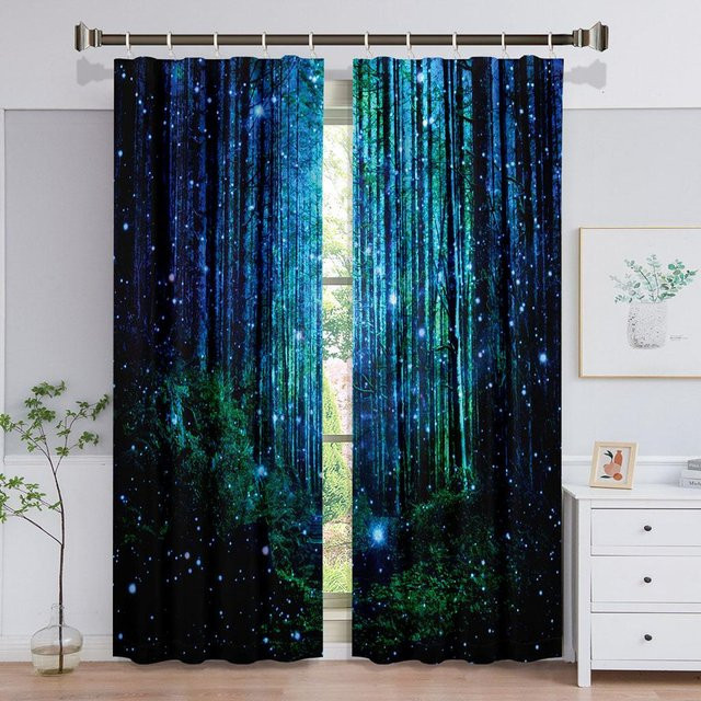 Yiran Furniture Vorhänge Wald-Schneeszene, 2er-Set halbtransparent aus Polyester, B: 50 cm, H: 130 cm, Mehrfarbig - Bild 1