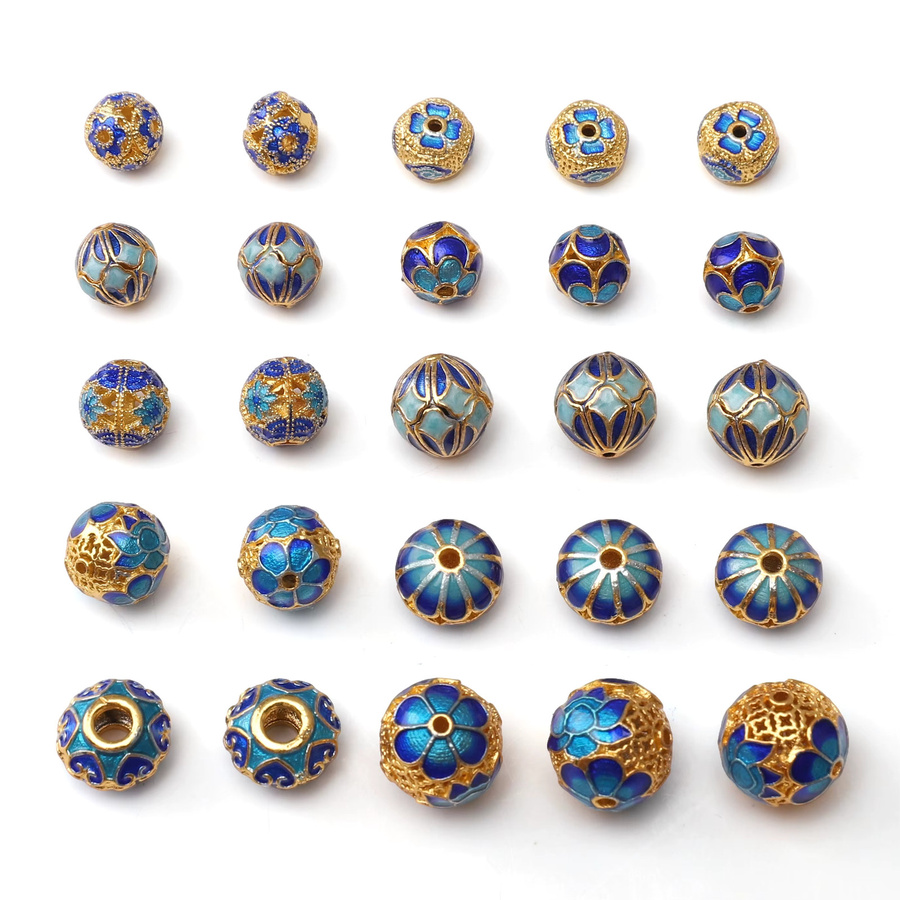 Beadia Distanzperlen, Cloisonné-Legierung, emailliert, bunte runde Perlen - Bild 4