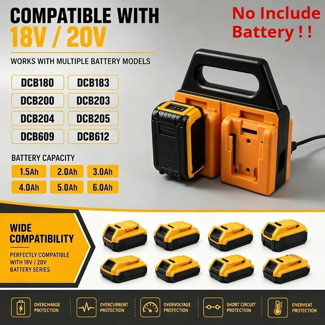 4-Bay-Schnellladestation in Schwarz für Dewalt 18V 20V und Makita 18V Li-Ion Akkus mit EU/US-Stecker - Bild 1