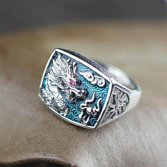 Everoyal Ring, Drache, Silber, Vintage, Herren - Bild 1
