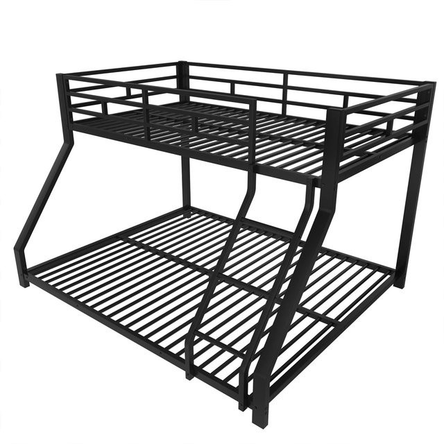 KOMHTOM Etagenbett aus Metall mit Geländer und Stufe in Schwarz, B/T/H: 90 x 200 x 144,5 cm - Bild 1