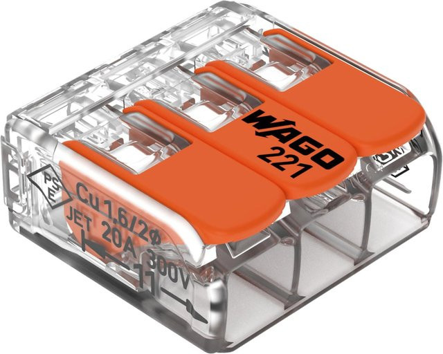 Wago Hebelklemme Compact 221-413, 3-polig, 0,2-4 mm², transparent, 10 Stück - Bild 1