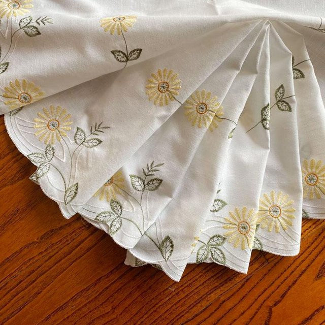 Fanda Küchenvorhang mit Gänseblümchen-Stickerei in Weiß, semi-transparentes Organza-Fenstergardine im ländlichen Stil, Breite: 75 cm, Höhe: 115 cm - Bild 1