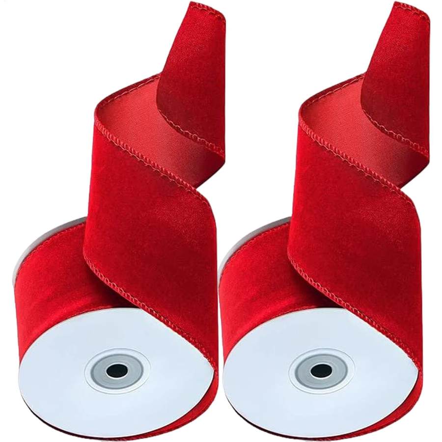 Weihnachtsband Set in Rot mit Sternen-Motiv, 2 Rollen à 10 Yards zur Dekoration von Kränzen und Geschenken - Bild 2