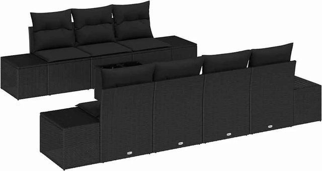 vidaXL Garten-Sofa-Set aus Poly-Rattan in Schwarz mit 8-teiligem Zubehör und Kissen für Terrasse und Garten - Bild 1
