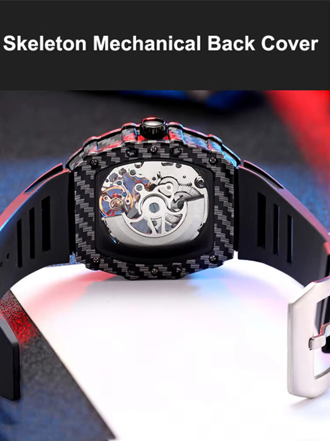 dulunwe Armbanduhr, Tourbillon, Skelett, Schwarz, Edelstahl, Herren - Bild 4