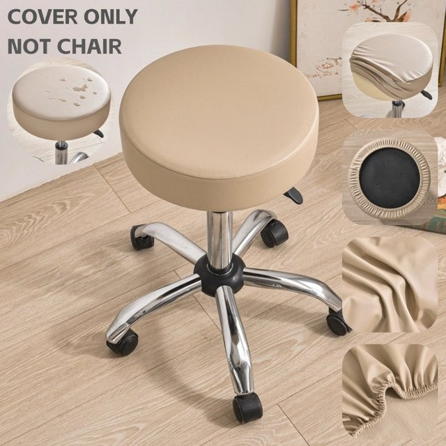 WANERQU Wasserdichter Hockerbezug aus PU-Leder in Beige oder Braun, elastische Abdeckung für runde Barhocker und Drehstühle - Bild 1