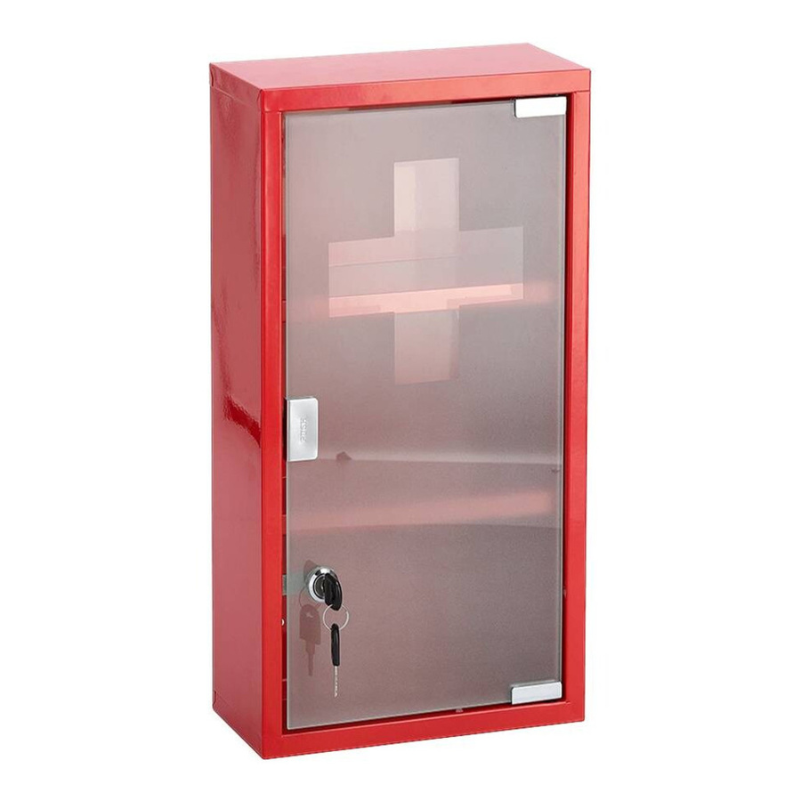 Medizinschrank Zeller aus Metall in Rot mit Glastüren und Schloss, Wandmontage, B/H/T: 12 x 45 x 25 cm - Bild 2