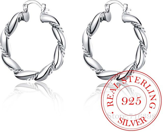 Creolen 925 Sterling Silber, Seil Kreis, Damen