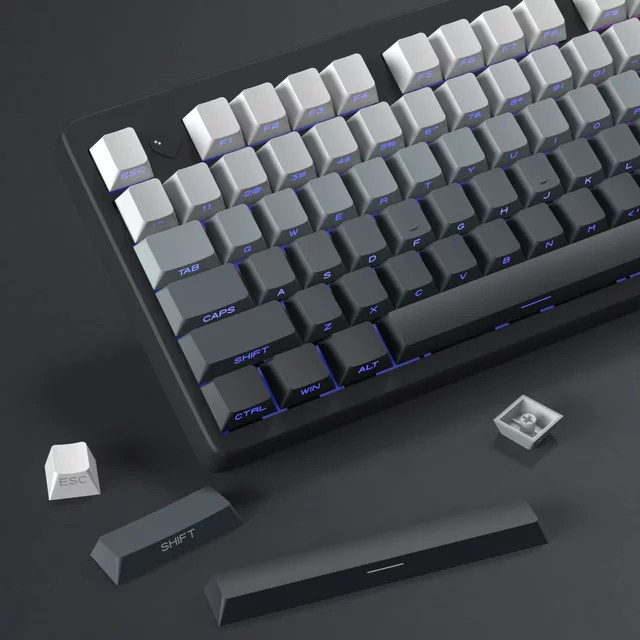 Cherry PBT Double Shot Keycaps mit Farbverlauf Grau und seitlichem Aufdruck für mechanische Tastaturen, 133+ Tasten, durchscheinend und hintergrundbeleuchtet - Bild 1
