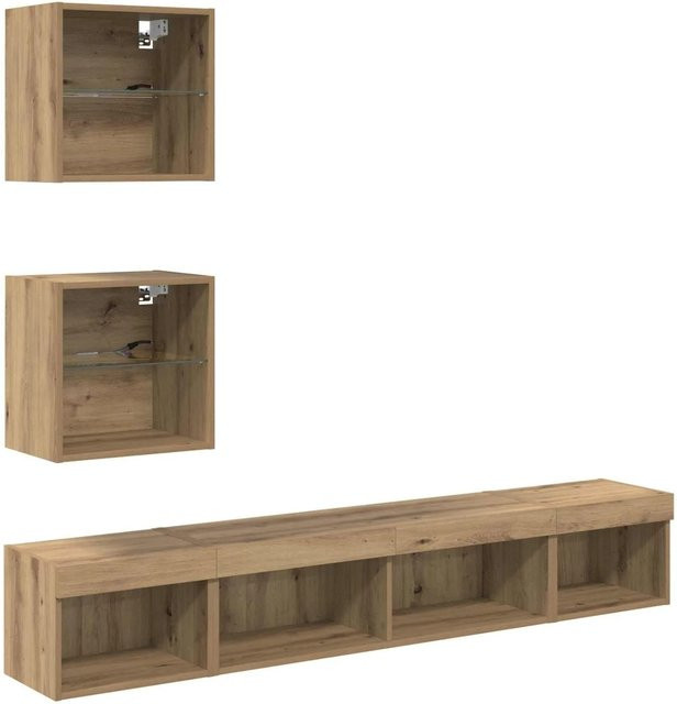 vidaXL TV Wand Einheit mit LED in Artisan-Eiche, 5-teiliges Set für dein Wohnzimmer, Farbe: Braun, Maße: 1 x 100 x 30 x 30 cm (L/B/H), 2 x 40 x 30 x 30 cm (L/B/H), 2 x 40 x 28,5 x 40 cm (L/B/H) - Bild 1