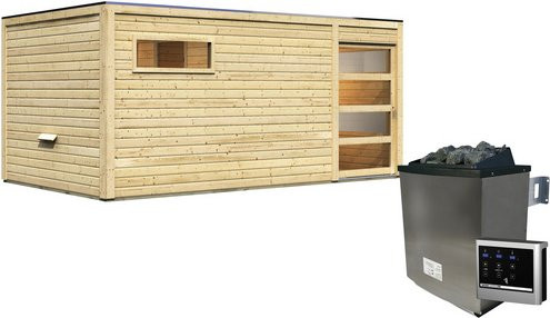 KARIBU Saunahaus Walk in Beige mit 9 kW Ofen und externer Steuerung, B/T/H: 508 x 276 x 210 cm - Bild 1