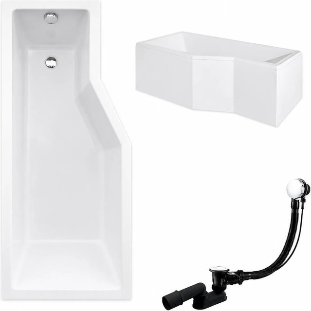 KOLMAN Eckbadewanne links in Weiß mit Acrylschürze, 3-teiliger Glasabtrennung, Ablauf und Füßen, B/T: 170 x 75 cm - Bild 1