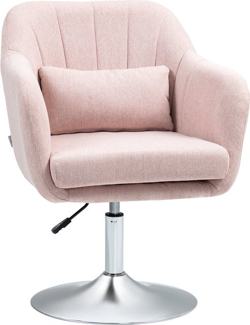 Aosom HOMCOM Relaxsessel Rosa mit Lendenkissen, 360 Grad drehbar und höhenverstellbar mit chromfarbenem Metallgestell - Bild 1