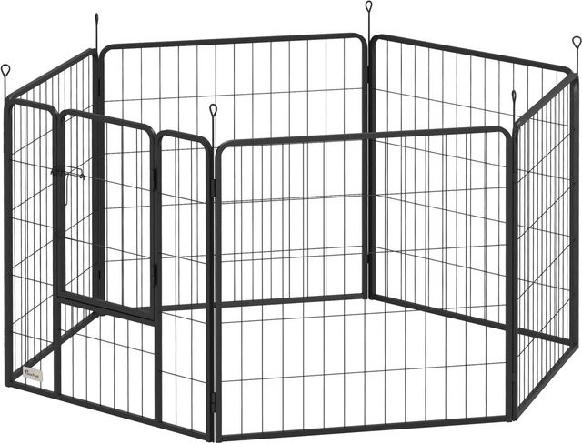PawHut Welpenlaufstall aus Stahl in Schwarz, B: 160 cm, T: 80 cm, H: 80 cm - Bild 1