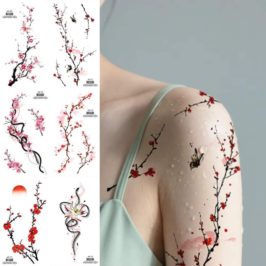 ROCOOART Temporäre Tattoos, Blumen, 6 Blatt, Damen - Bild 1