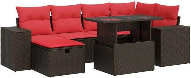 vidaXL 7-teilige Garten-Sofagarnitur aus Poly-Rattan mit Kissen in Schwarz - Bild 1