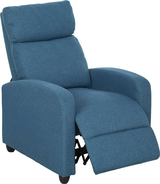 HOMCOM Relaxsessel mit Fußhocker, manuell verstellbarer Polstersessel aus Leinenstoff und Stahl, Blau - Bild 1