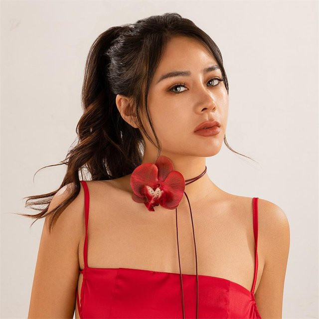 Ingemark Choker Halskette, Schmetterling, Blume, rot, Damen - Bild 1