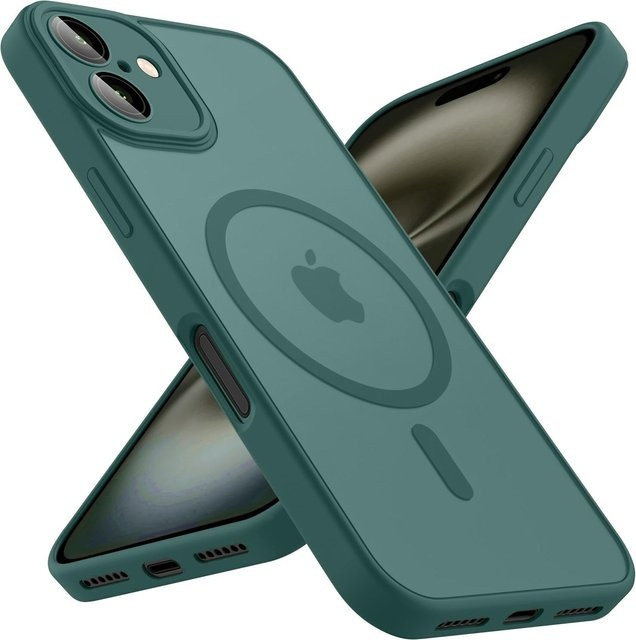 Magnetische Frosted Handyhülle für Apple iPhone kompatibel mit iPhone 17 bis iPhone 11 Pro Max Plus, Matt Transparent, Dunkelgrün - Bild 1