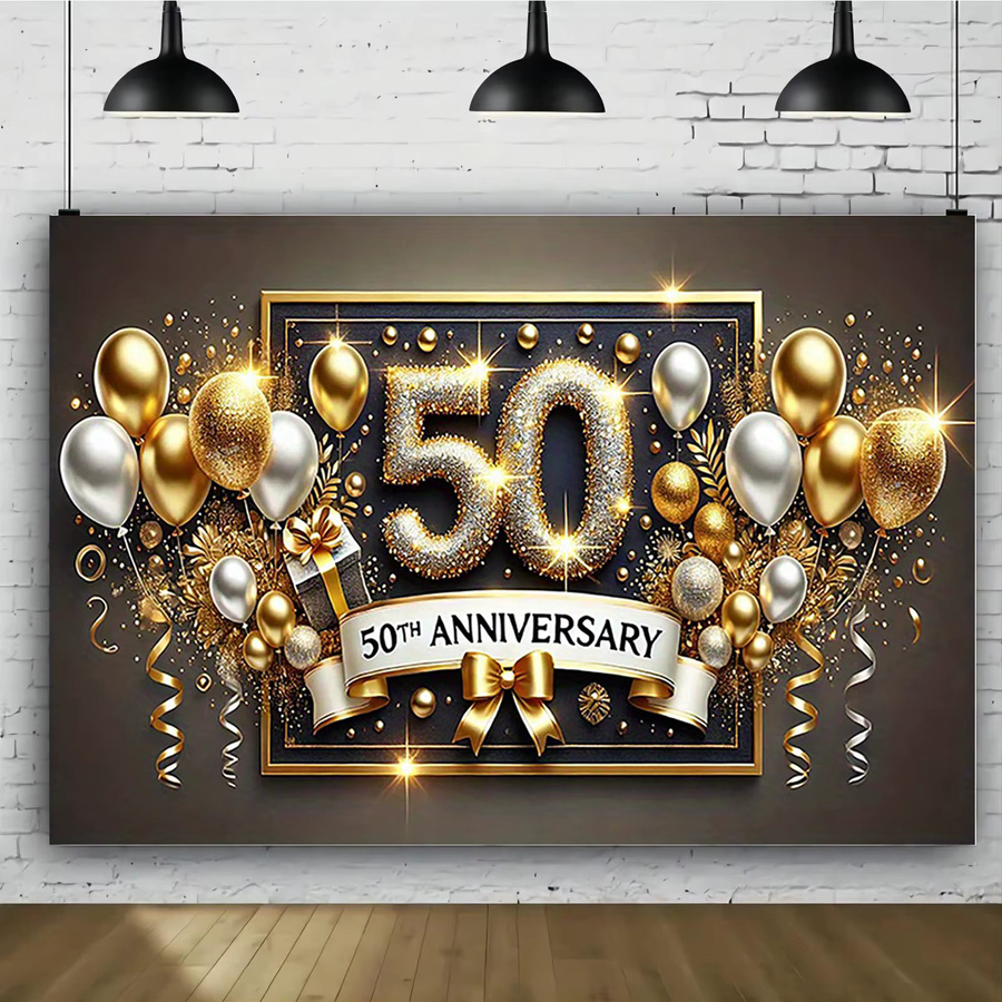 Goldenes 50. Jubiläums-Banner aus Polyester für Hochzeiten und Feierlichkeiten, Mehrfarbig, Rechteckig - Bild 3
