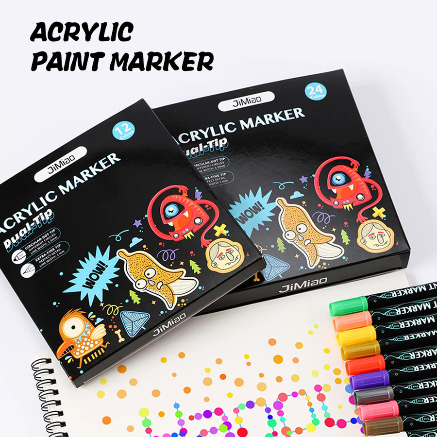 Jimiao Dual-Tip Acrylmarker-Set mit runder und feiner Spitze, wasserbasierte Farben in Multicolour - Bild 4