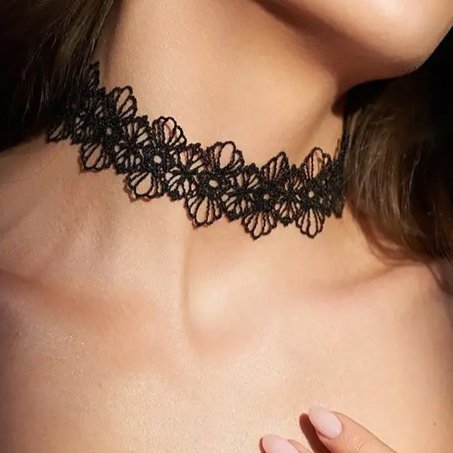 Halskette Spitzen-Choker, Schwarz, Vintage, Damen - Bild 1