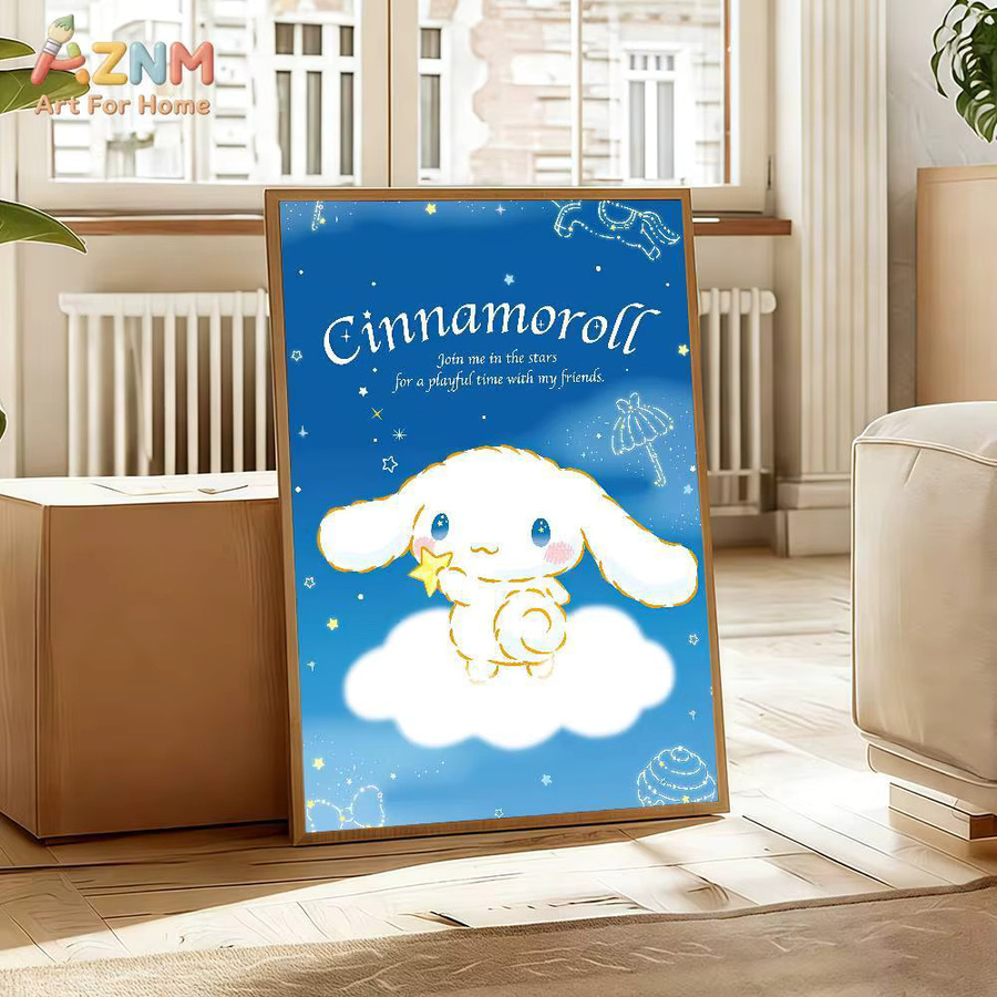 Kayou Sanrio Cinnamoroll Leinwand-Wandkunst, blaues Anime-Poster mit Sternenhimmel- und Wolkenmotiv - Bild 3