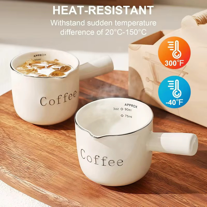 Mini-Keramik-Espresso-Tasse mit Griff und V-förmigem Auslauf in Weiß, Messbecher für Milch und Latte Creamer, B/T/H: 6,5 x 6,1 x 10,0 cm - Bild 2