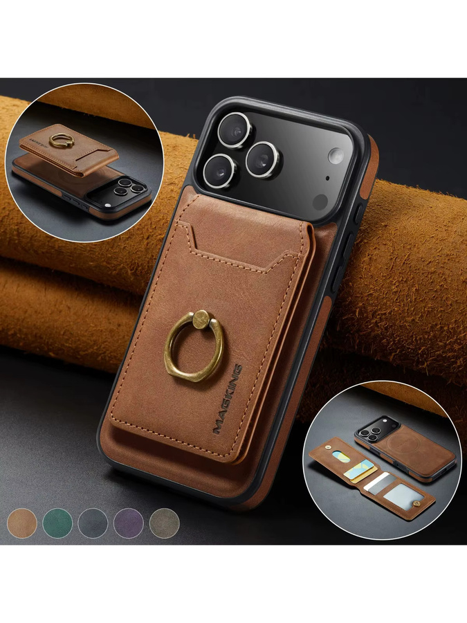 Aierkeba 2-in-1 Leder-Handyhülle für iPhone mit MagSafe-Kompatibilität, Kartenfach und Ring in Lila - Bild 6