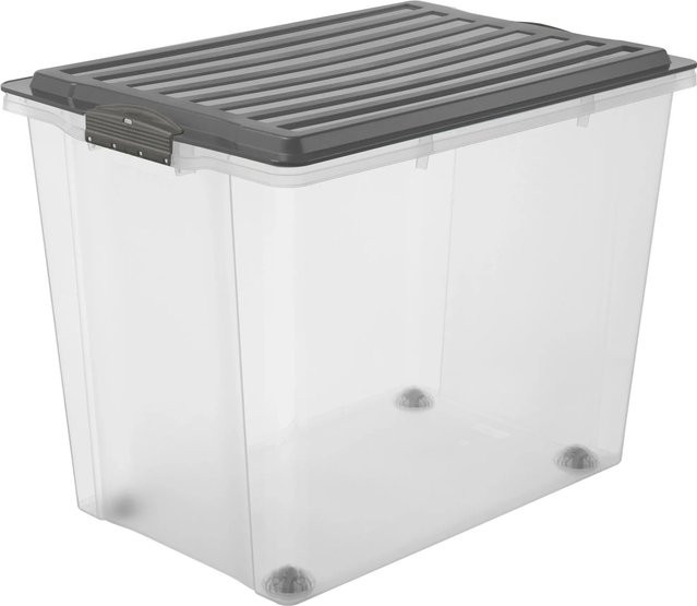 Rotho Stapelbox Compact A3 mit Rollen, Transparent/Grau - Bild 1