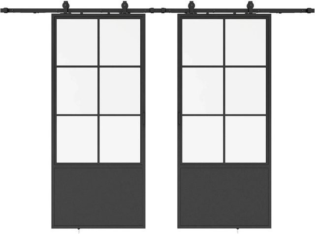 inova Loft Glasschiebetür aus Stahl in Schwarz mit 6 Feldern und 2seitigem Softclose, B/H: 180 x 215 cm - Bild 1