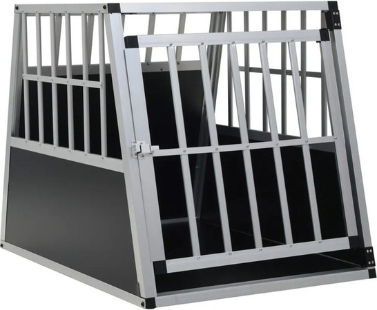 vidaXL Hundetransportbox mit Einzeltür aus Aluminium und MDF in Silber, B/T/H: 65 x 91 x 69,5 cm