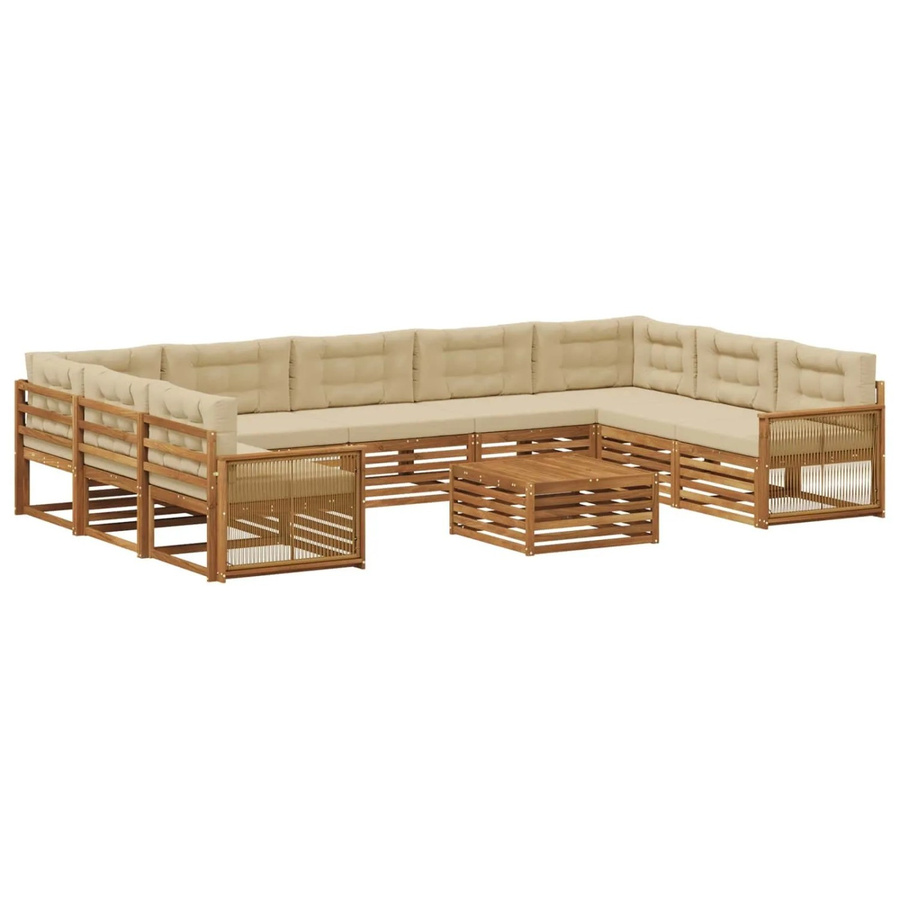 vidaXL Outdoor-Sofagarnitur aus Massivholz Akazie in Natur und Beige mit 10-teiligem Set und wetterfesten Kissen - Bild 2
