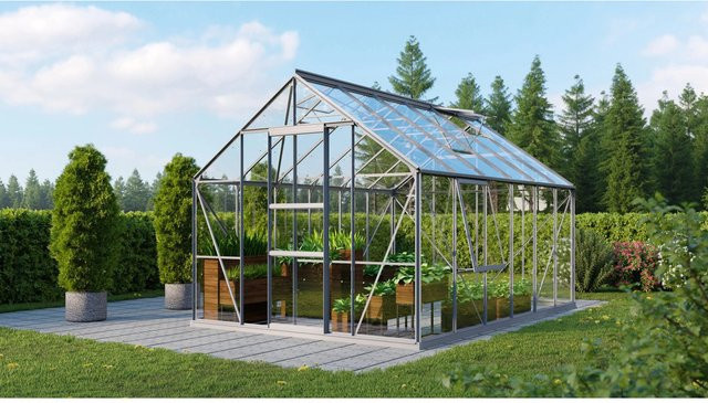 Vitavia Gewächshaus Meridian 9900 mit Fundament und Regenrinnen aus eloxiertem Aluminium und Sicherheitsglas mit Satteldach, 9,9 m² - Bild 1