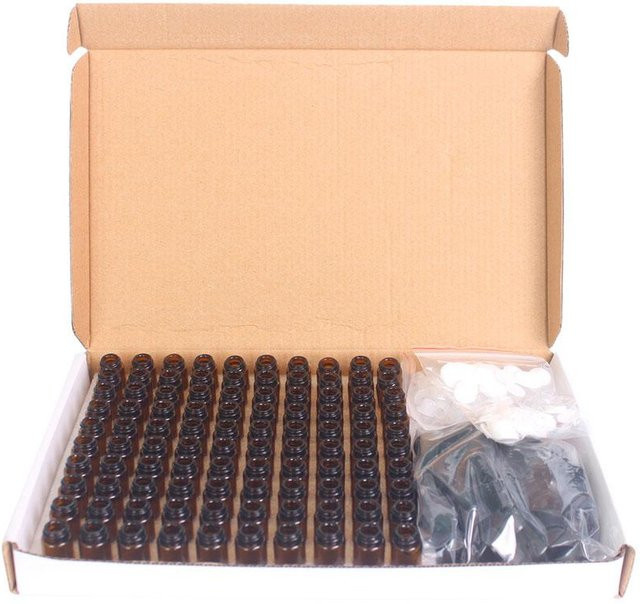 100 Stück bernsteinfarbene Glasflaschen für ätherische Öle, 2 ml, braun - Bild 1