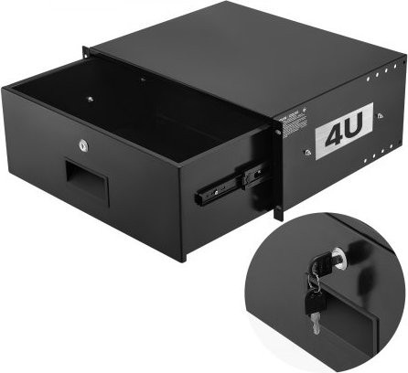 VEVOR 4U Rackschublade Schwarz mit Schloss und Kabelmanagement für Netzwerkschränke und AV-Racks - Bild 1