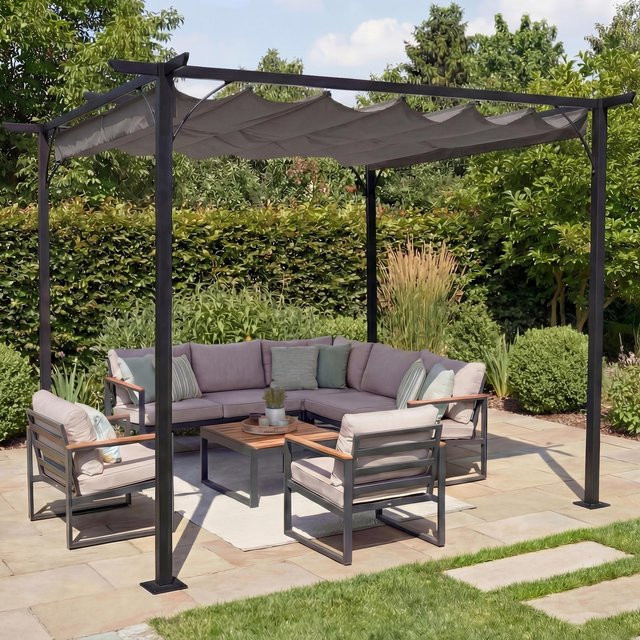MCW Pergola C42 Garten Pavillon mit Schiebedach in Grau, B/T: 300 x 300 cm - Bild 1